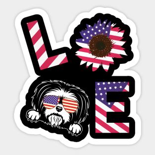 Cool US Flag Sunflowers Glasses Dog Face LOVE Shih Tzu Dog Americans Independence USA July 4th Day Sticker